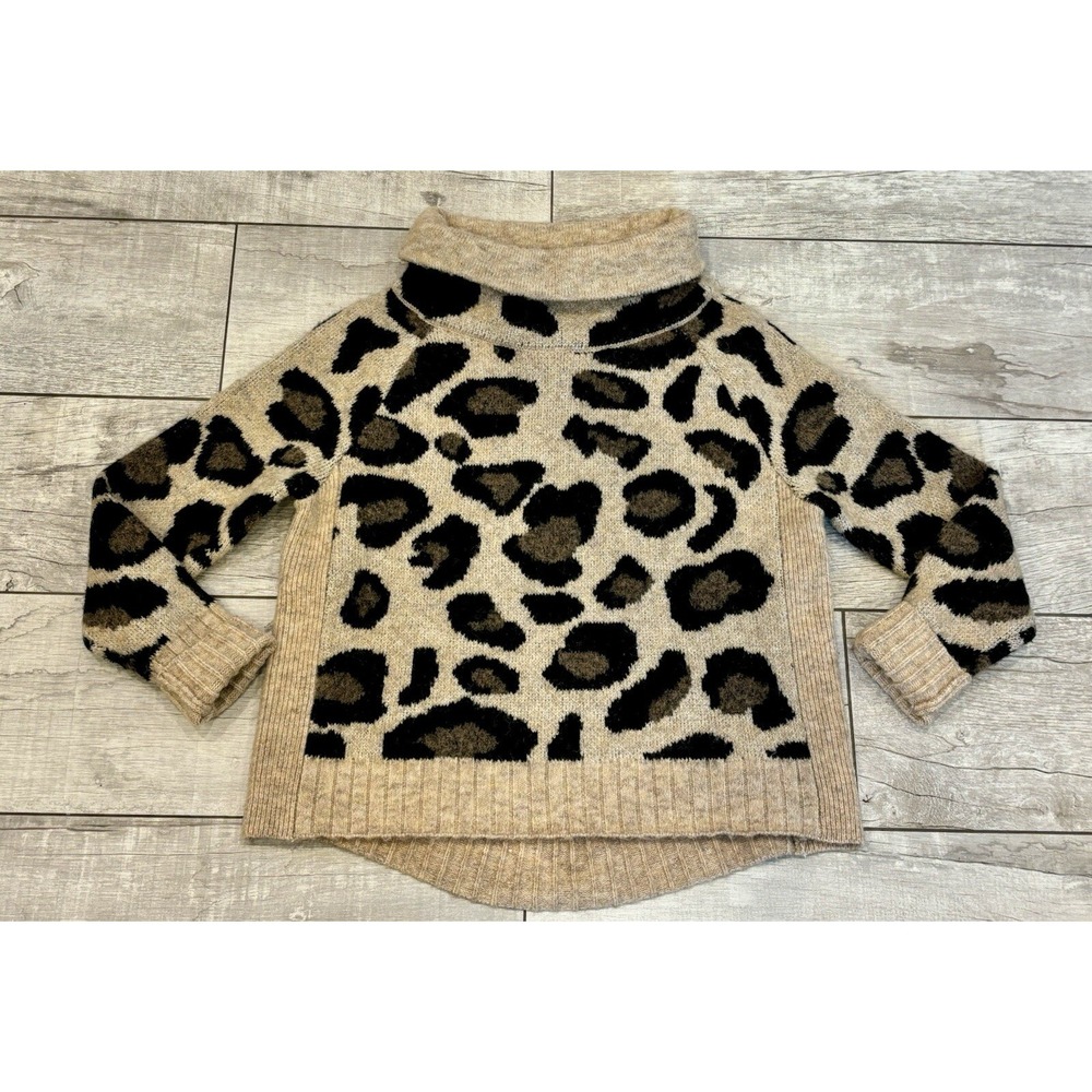 Anthropologie Moth Leopard Print Cowl Neck Sweater Womens PS Mob Wife Cozy Comfy